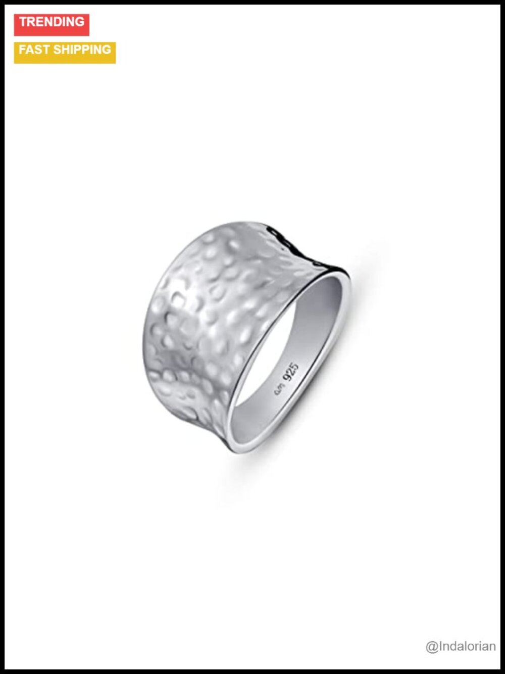 925 Sterling Silver Hammered Wide Statement Ring Size 5.75
